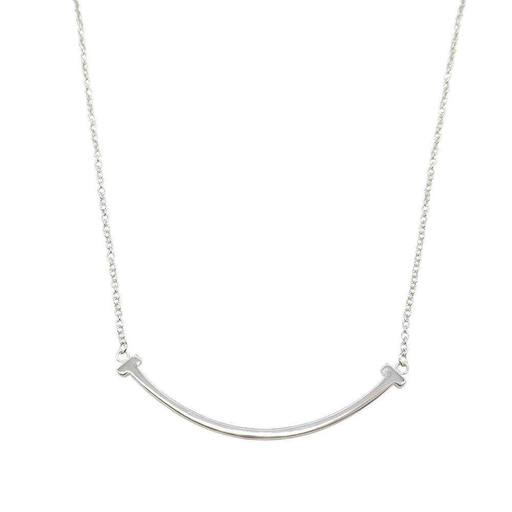 Tiffany Co T Smile Necklace White Gold Silver